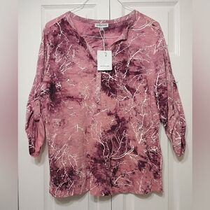 NWT Queenspark Women's Pink Artistic Blouse Size XL